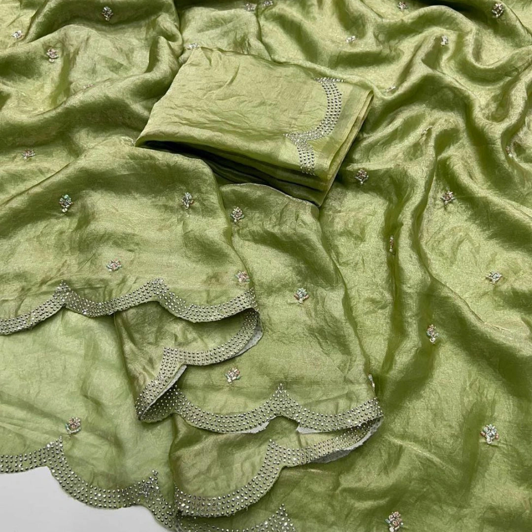 Fendy Satin Dual Shade Saree with Diamond Border