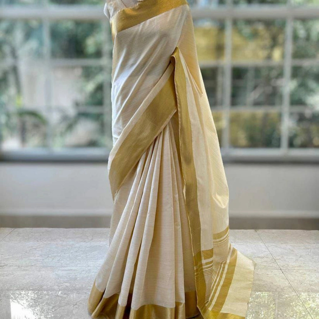 Semi Tusser Silk Saree with Jari Border