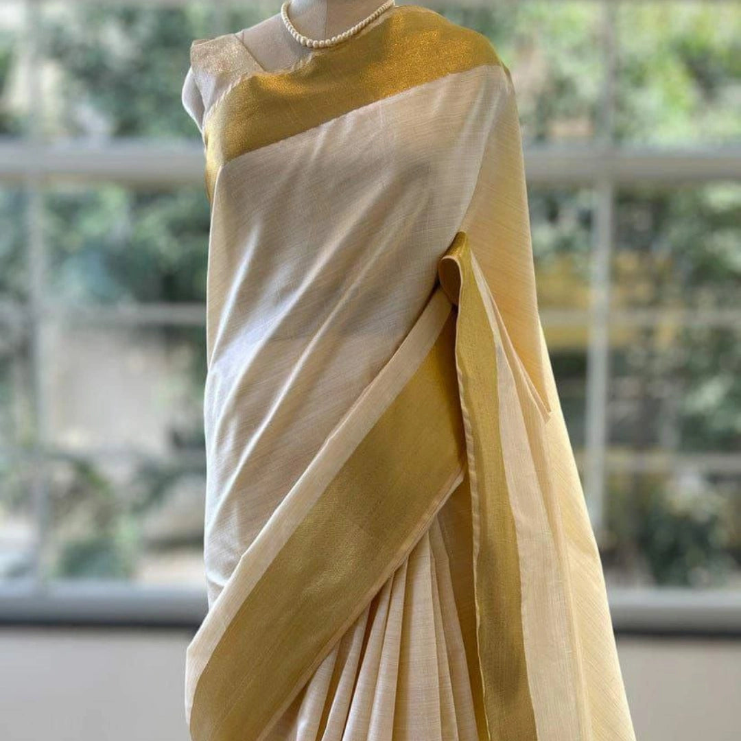 Semi Tusser Silk Saree with Jari Border
