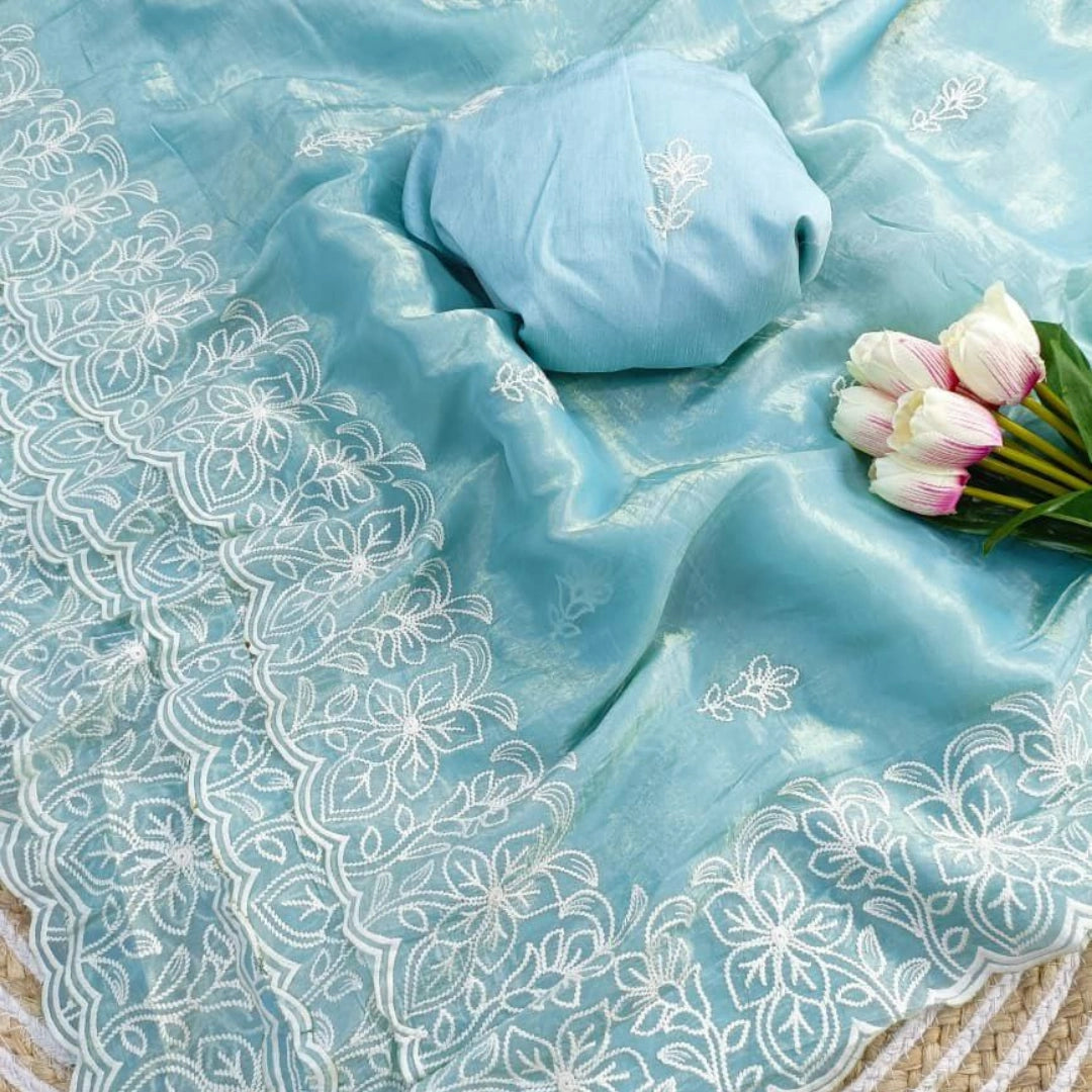 Gold Crush Soft Saree with Embroidered Blouse