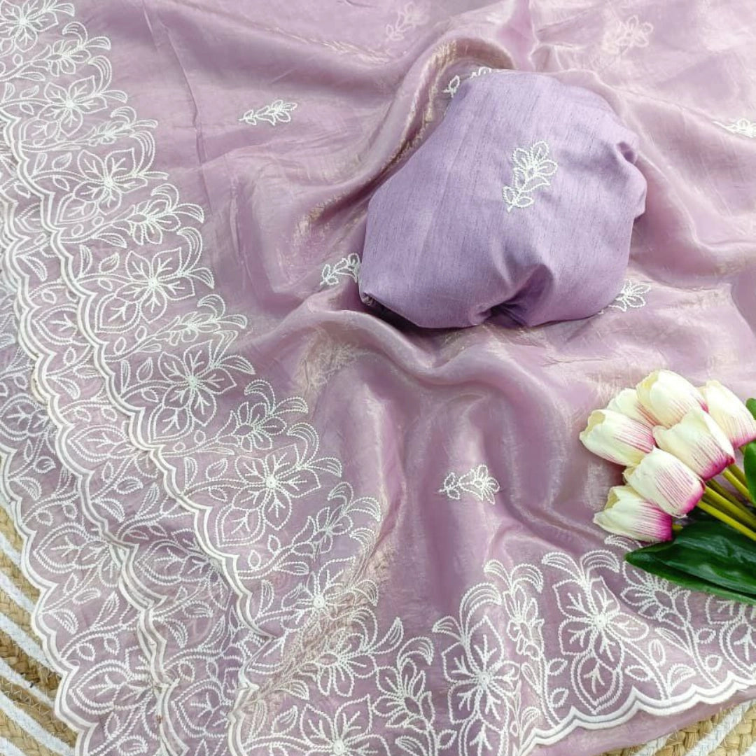 Gold Crush Soft Saree with Embroidered Blouse