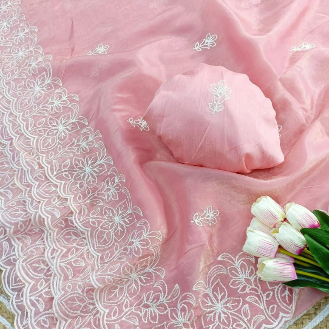 Gold Crush Soft Saree with Embroidered Blouse