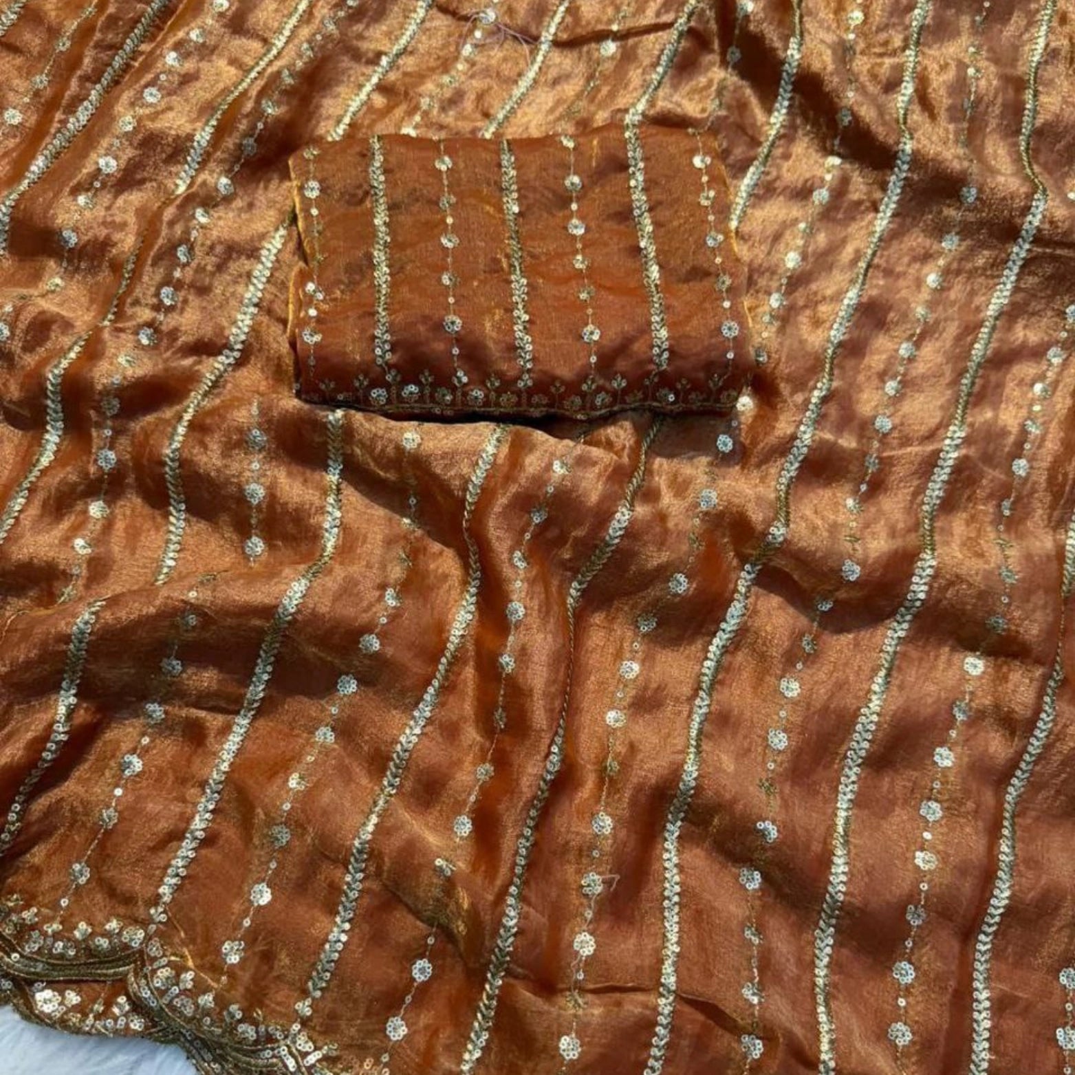 Fendi Satin Sequined Embroidery Work Saree