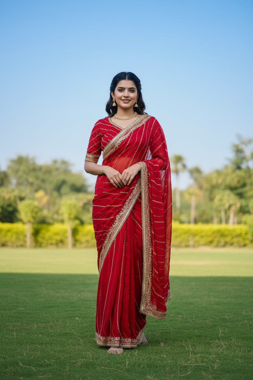 Zimmy Choo Satin Sequined Work Saree
