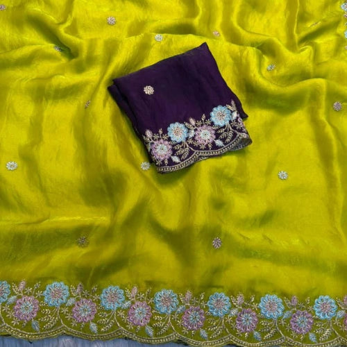 Soft Fendi Satin Silk Embroidered Saree