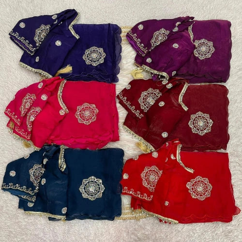 Fendi Satin Khatli Work Designer Saree