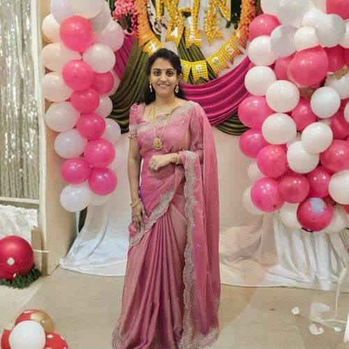 NC Moss Satin Dual Shade Embroidered Saree