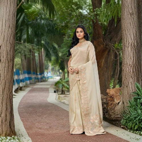 Ivory Bloom Organza Saree