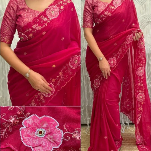 Ruhani Appliqué Chiffon Saree