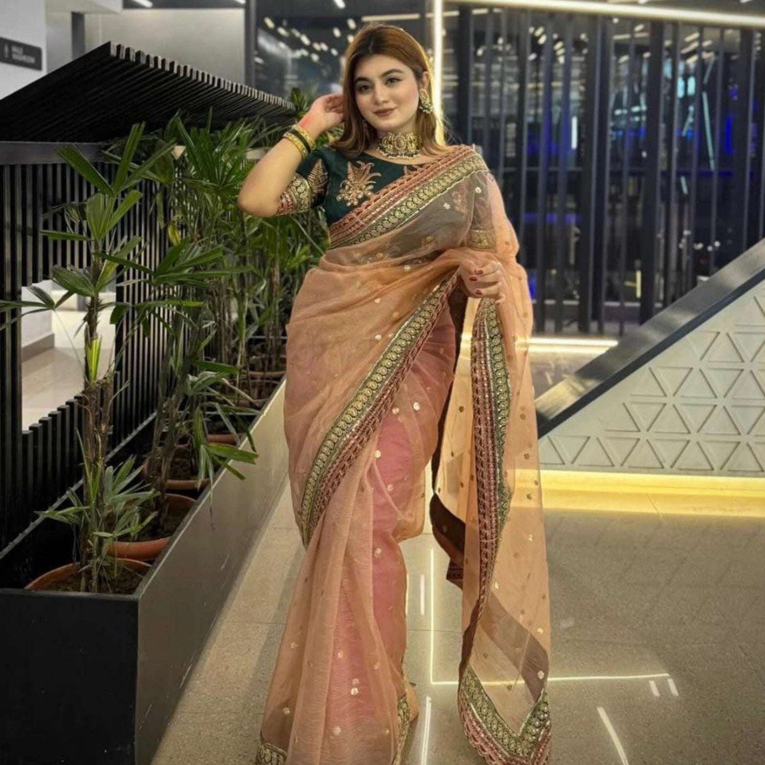 Banarasi Crush Saree with Sequins & Coding Lace Border