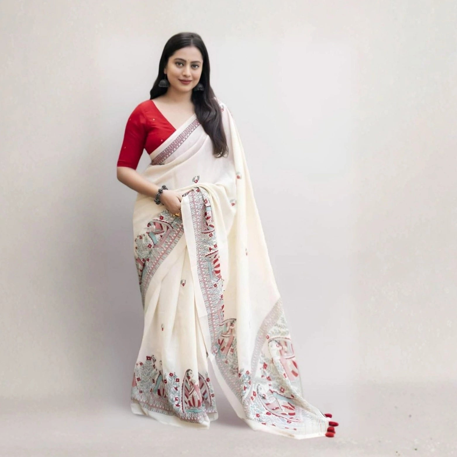 Premium Linen Cotton Digital Print Saree with Tassel Pallu