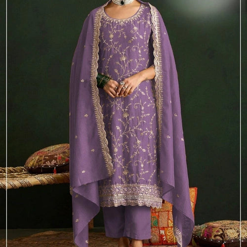 Heavy Vichitra Sequined Embroidery Anarkali Suit Set