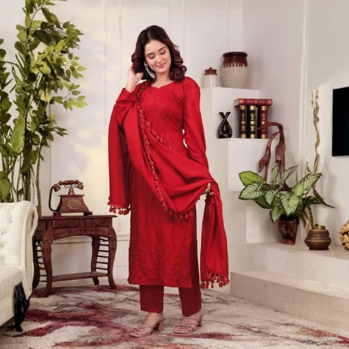Designer Party Wear Embroidered Rayon Cotton Suit Set