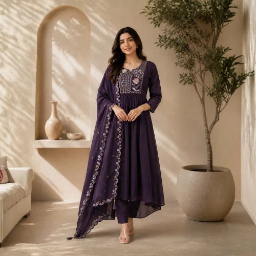 Premium Two-Tone Silk Kurti Palazzo Set