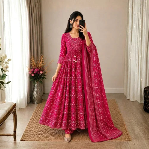 Premium Cotton Hand Buti Printed Anarkali Set
