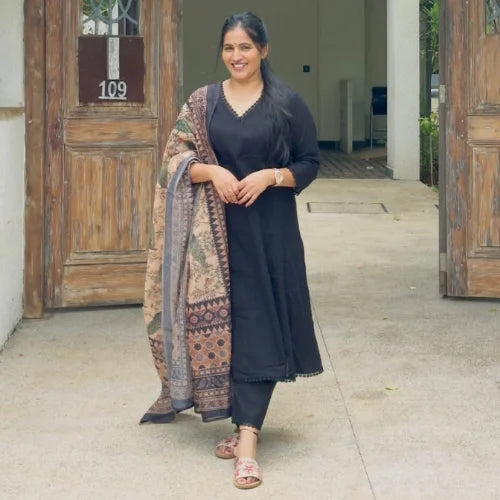 Rayon Kurti Pant Set with Printed Mul Cotton Dupatta