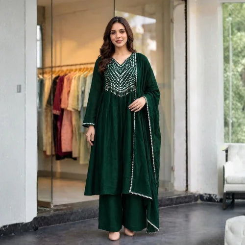 Rangoli Crush Silk Foil Mirror Work Suit Set