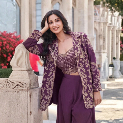 Chinon Silk Embroidered Co-Ord Set with Jacket