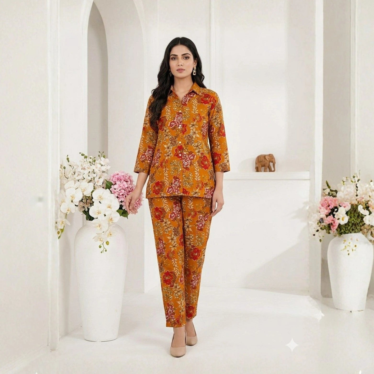 Printed Rayon Cotton Co-ord Set with Foil Work