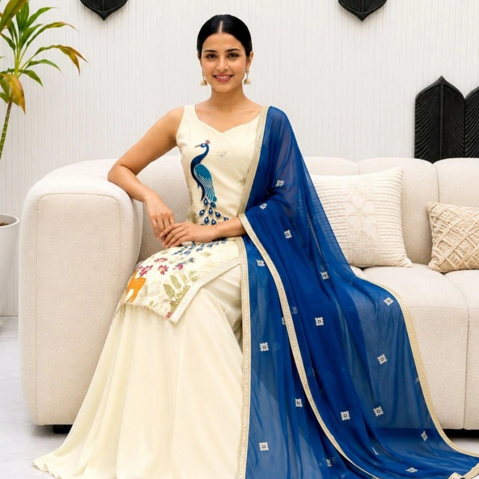 Morlo 2 French Crepe Embroidered Kurta Set with Georgette Dupatta